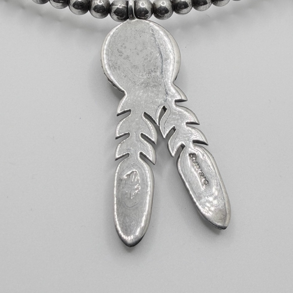 Woman’s Navajo Sterling Silver Feather Necklace And Earring Set - Picture 6 of 8